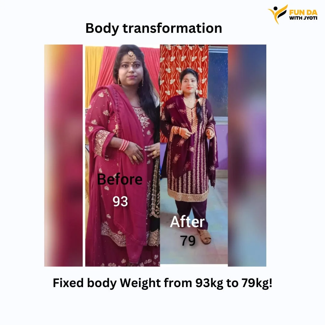 Body transformation — weight reduced from 93kg to 79kg