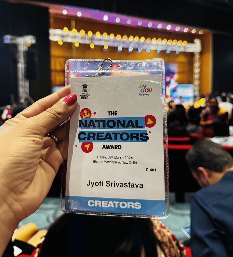 The National Creators Award pass issued to Jyoti Srivastava